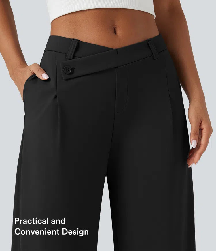 Halara Flex DayStretch Asymmetric Mid Rise Barrel Leg Work Pants with Pockets