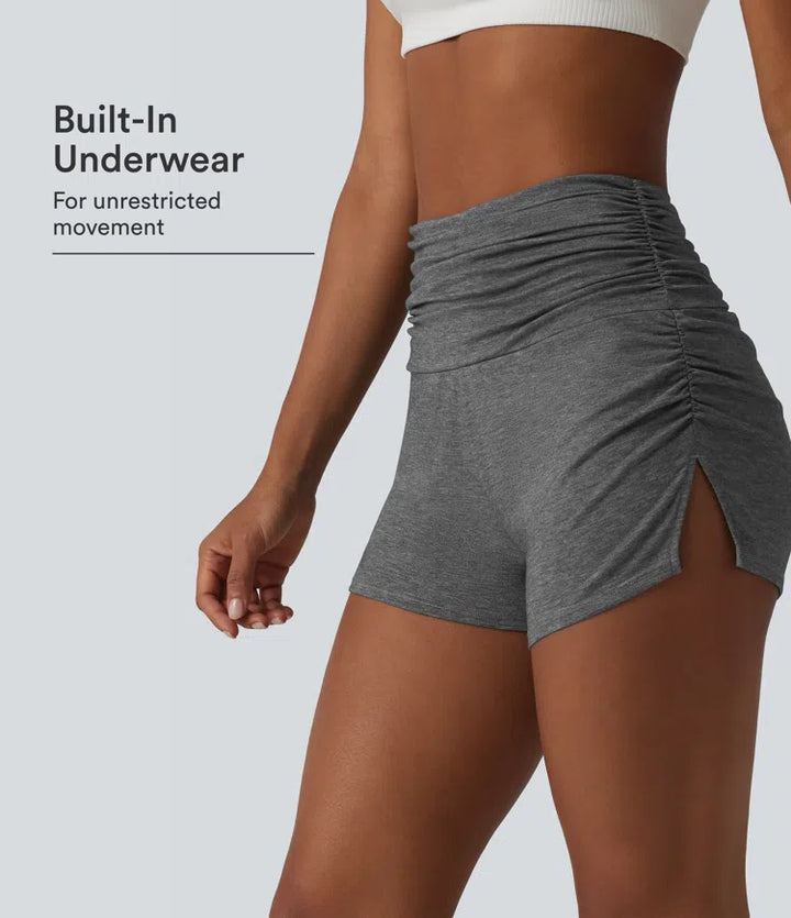 High Waisted Ruched Built-in Underwear Casual Shorts 2.5&