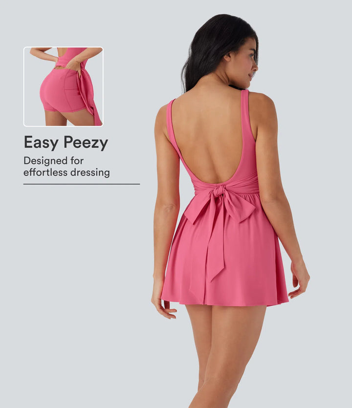 Breezeful Tie Back 2-in-1 Quick Dry Mini Dance Active Dress with Pocket-Easy Peezy Edition
