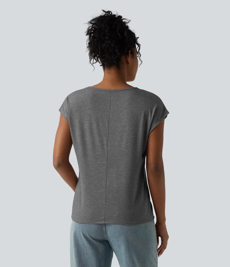 V Neck Short Sleeve Relaxed Heathered Casual T-Shirt