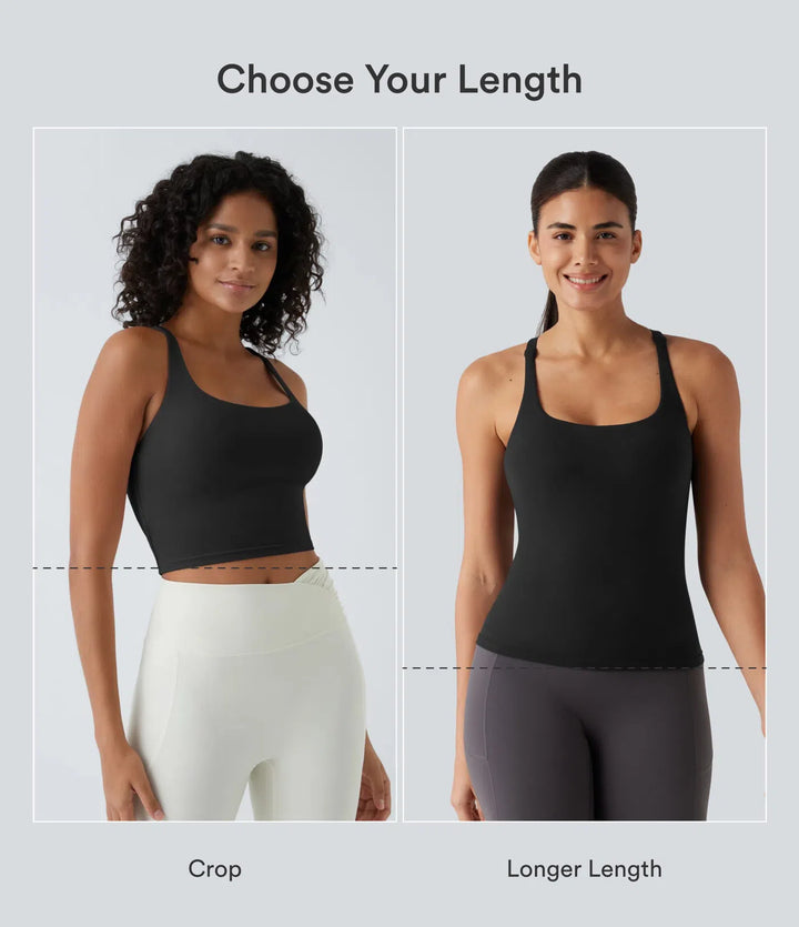 Crisscross Backless Built-in Bra Cropped Running Tank Top A-D Cups
