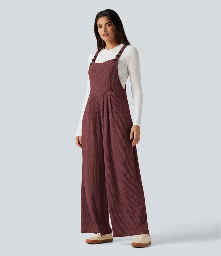 Ribbed Knit Casual Overalls with Pockets