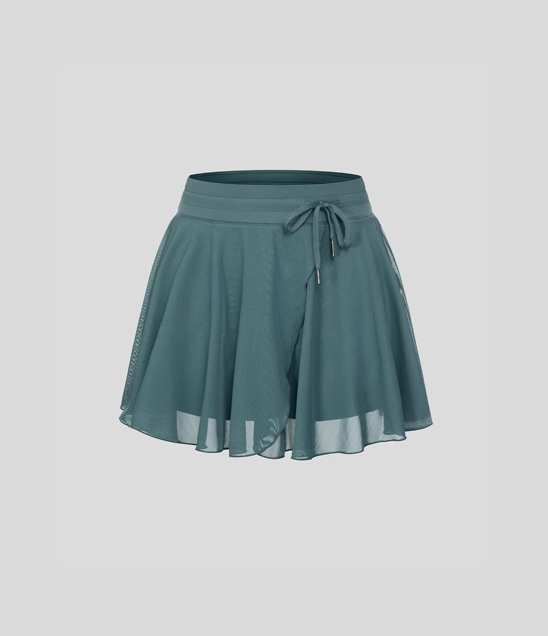 High Waisted Drawstring Contrast Mesh 2-in-1 Pocket Flowy Mini Flare Casual Skirt