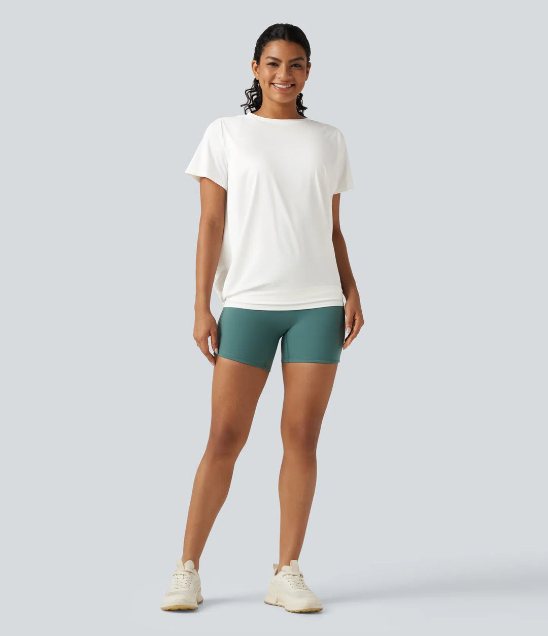 Round Neck Short Sleeve Ruched InstantCool Yoga Sports Top-Longer Length-UPF50+