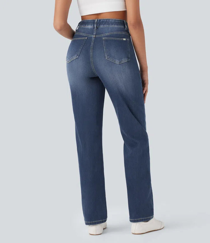 Halara Flex High Waisted Tummy Control Pockets Straight Leg Washed Casual Jeans