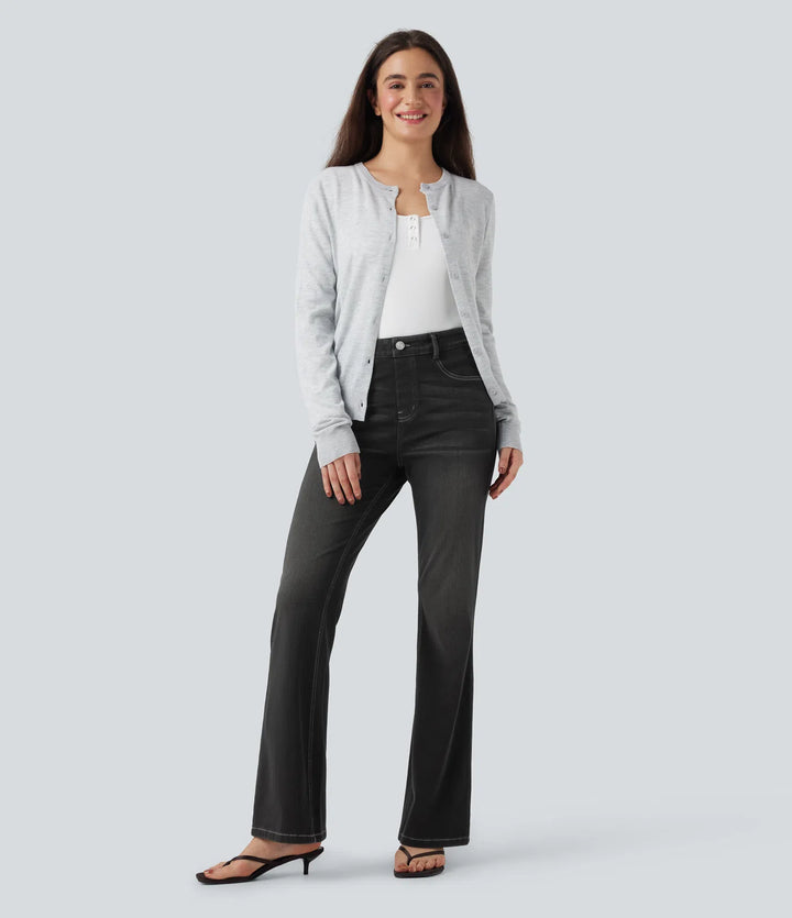 Halara Flex High Waisted Tummy Control Butt Lifting Denim Casual Bootcut Leggings with Pockets