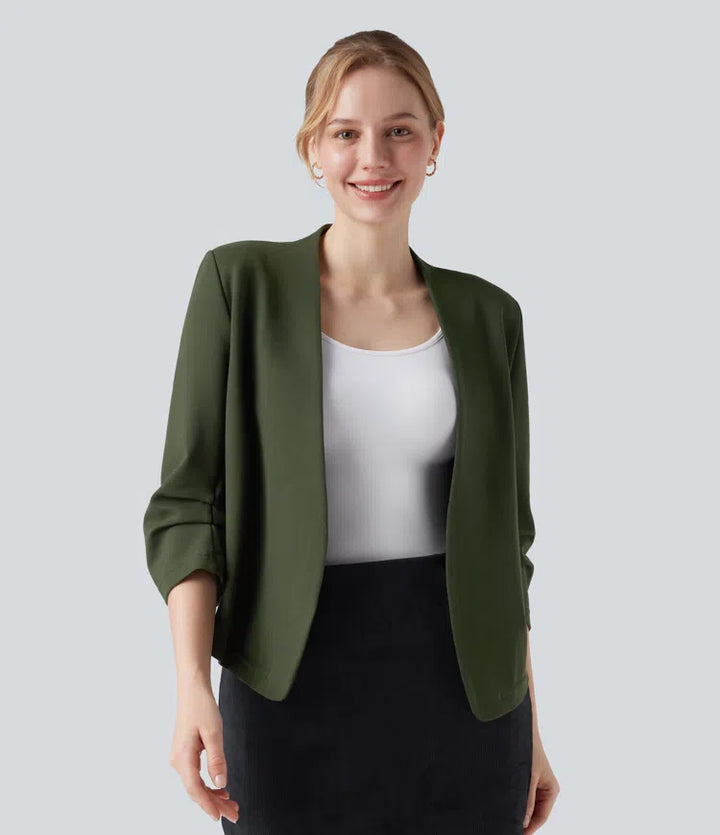 Wear-Resistant V-neck 3/4 Sleeve Ponte Roma Work Blazer