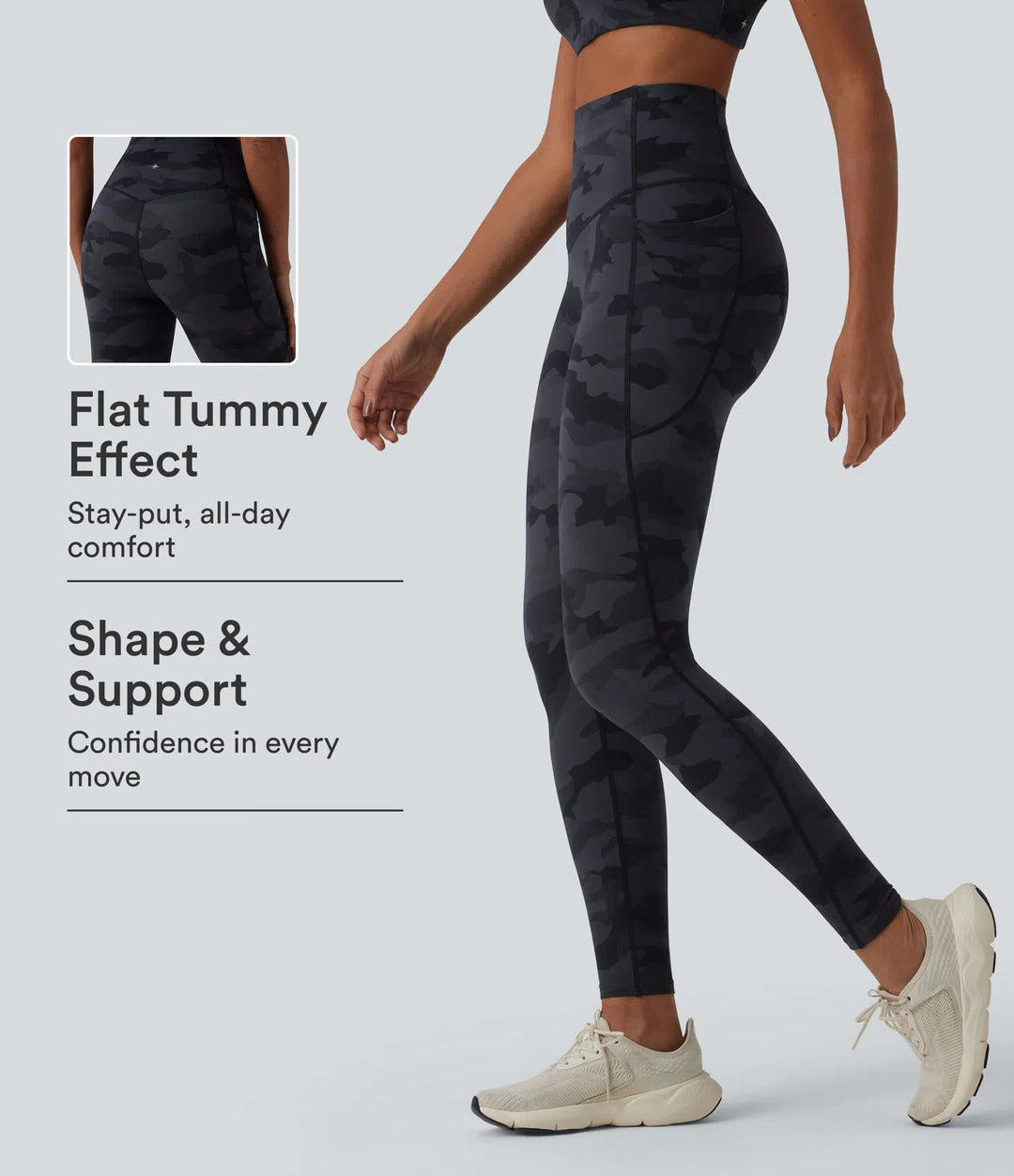 Halara UltraSculpt Camo Print High Waisted Tummy Control Running Leggings with Pockets