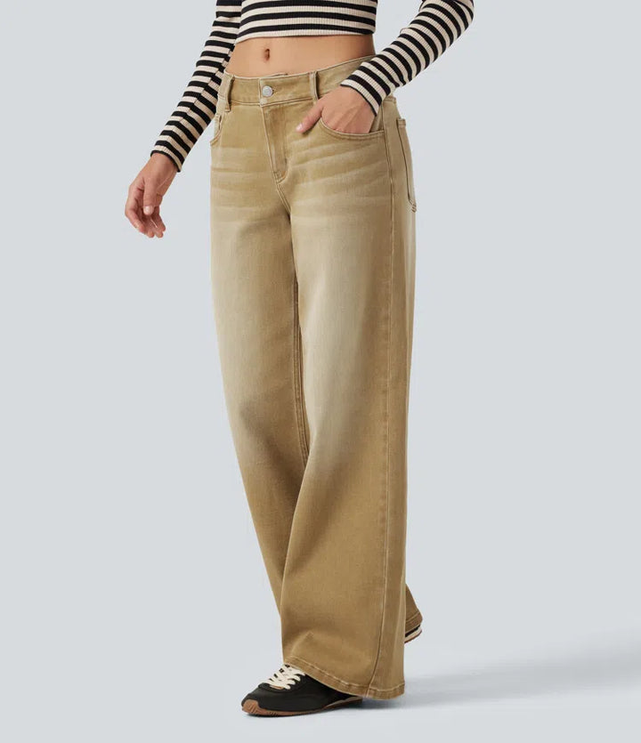 Low Rise Wide Leg Colorful Casual Jeans with Pockets