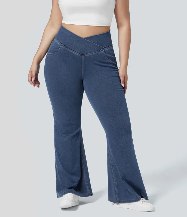 Halara Flex High Waisted Crossover Pocket Washed Casual Plus Size Jeans