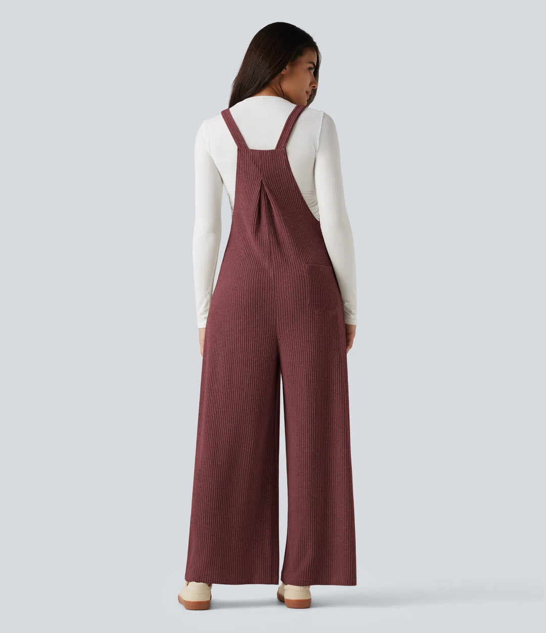 Ribbed Knit Casual Overalls with Pockets
