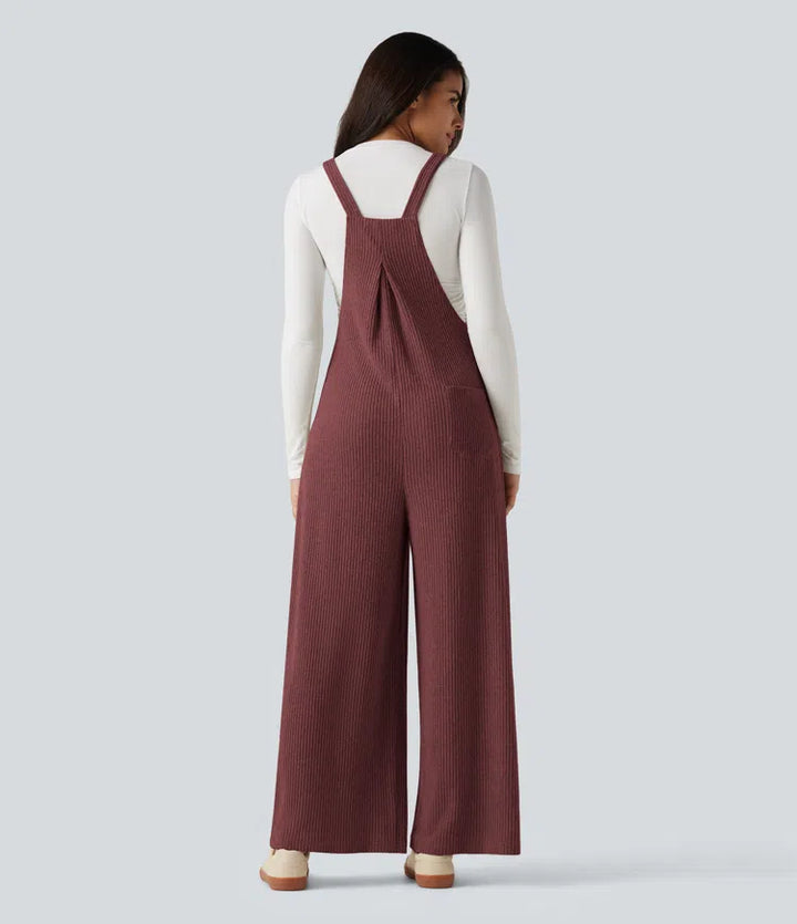 Ribbed Knit Casual Overalls with Pockets