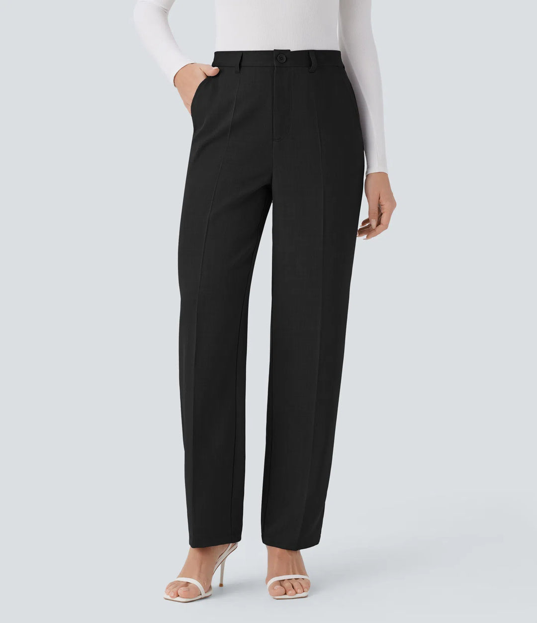 High Waisted Pocket Straight Leg Work Pants