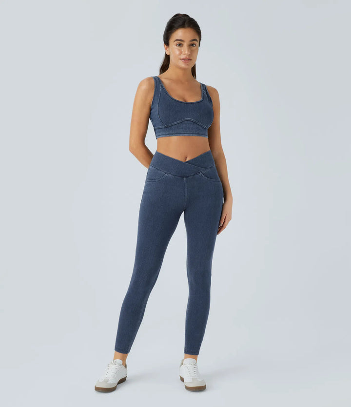 Halara Flex High Waisted Crossover Pockets Denim Work Leggings