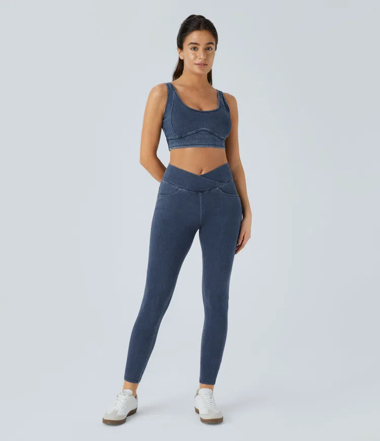 Halara Flex High Waisted Crossover Pockets Denim Work Leggings
