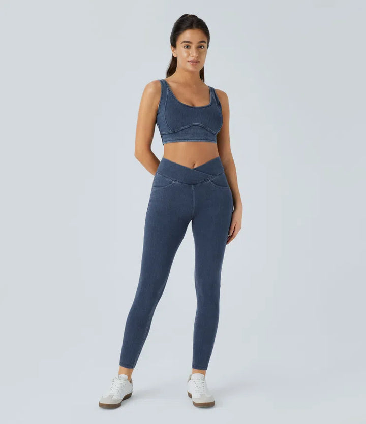 Halara Flex High Waisted Crossover Pockets Denim Work Leggings