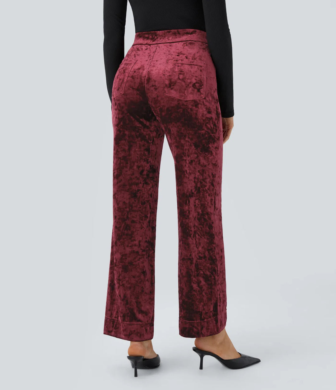 High Waisted Pockets Straight Leg Velvet Casual Pants