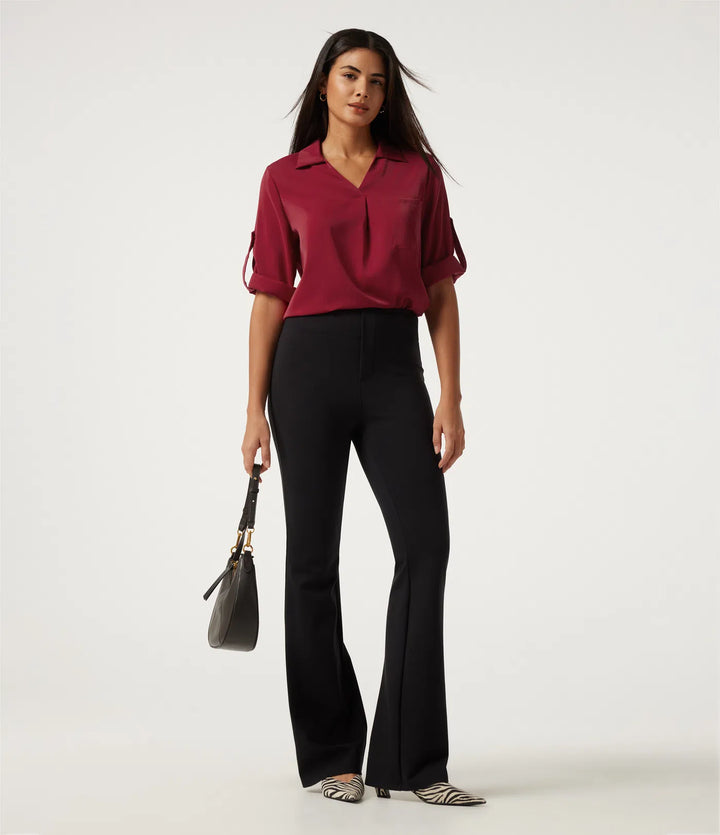 Wrinkle Recovery V Neck Long Sleeve Work Shirt with Pocket