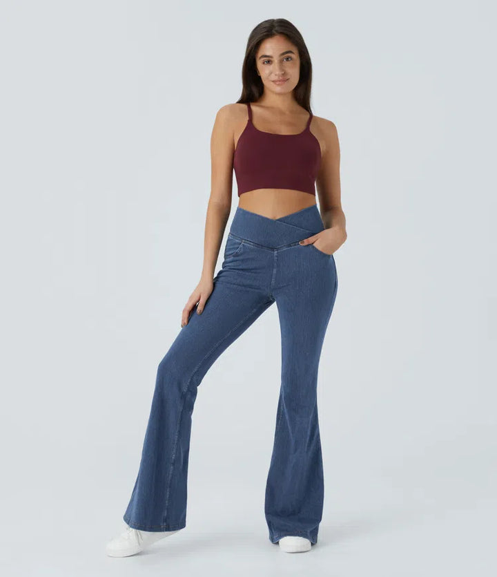 Halara Flex High Waisted Crossover Pocket Washed Casual Jeans