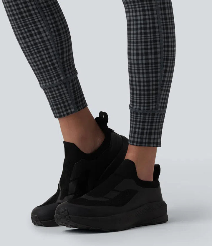 Halara UltraSculpt Check Plaid Print High Waisted Drawstring Yoga Leggings with Pockets