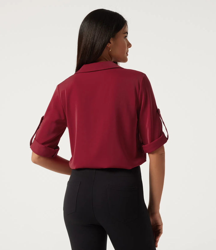 Wrinkle Recovery V Neck Long Sleeve Work Shirt with Pocket