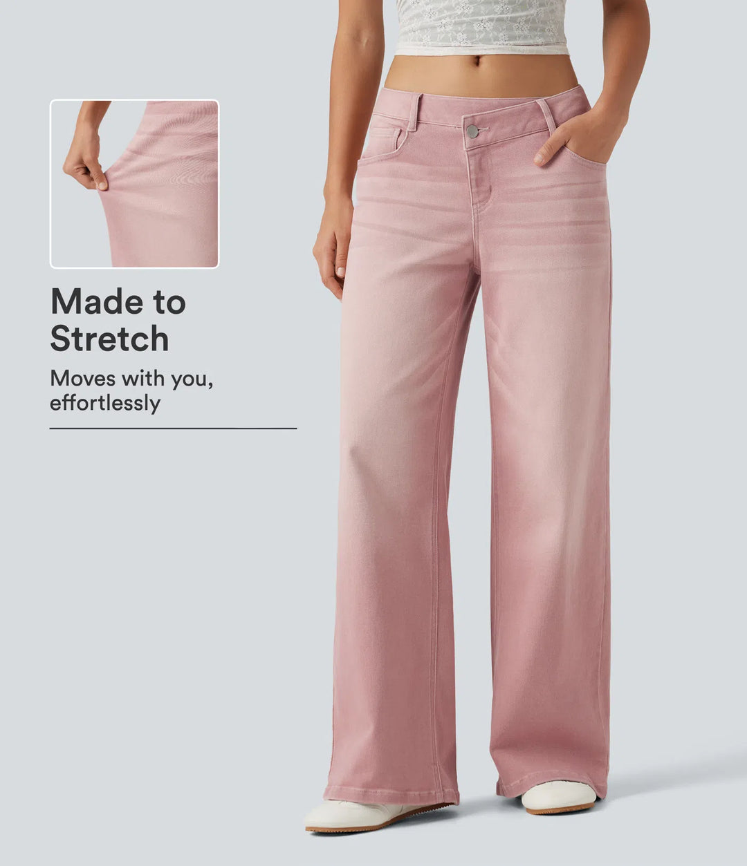 Low Rise Asymmetric Wide Leg Colorful Casual Jeans with Pockets