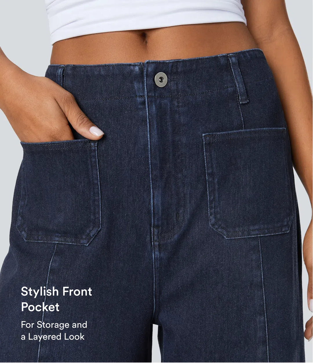 Halara Flex High Waisted Pockets Washed Casual Wide Leg Jeans