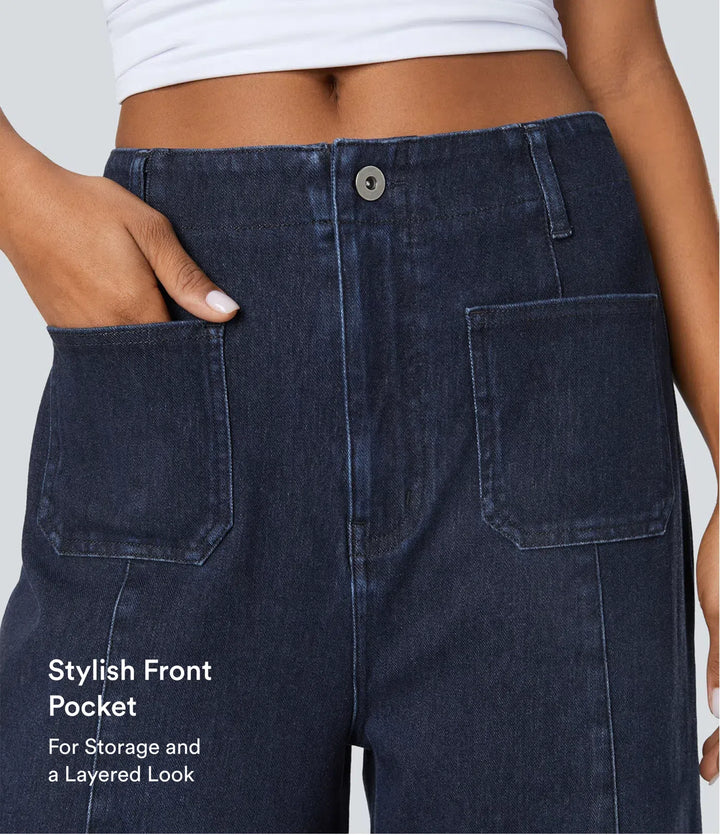 Halara Flex High Waisted Pockets Washed Casual Wide Leg Jeans