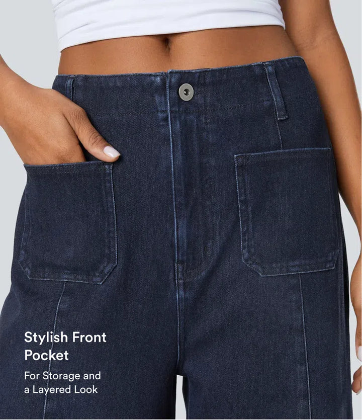 Halara Flex High Waisted Pockets Washed Casual Wide Leg Jeans