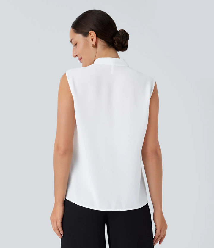 V Neck Sleeveless Work Blouse