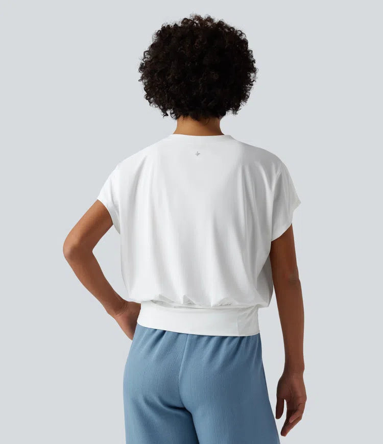 V Neck Short Sleeve Oversized InstantCool Quick Dry Yoga Sports Top