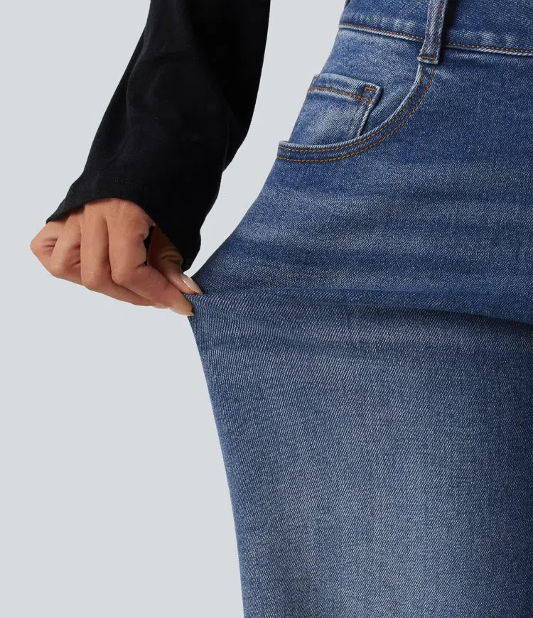 Low Rise Raw Hem Wide Leg Casual Jeans with Pockets