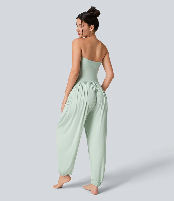 Ribbed Tube Backless Side Pocket Casual Jumpsuit