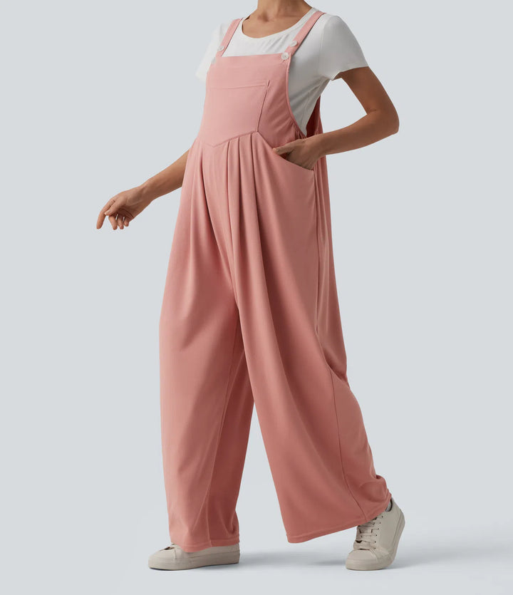 Adjustable Straps Waffle Casual Maternity Overalls with Pockets