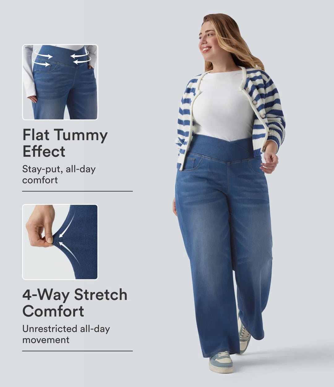 Halara Flex Crossover High Waisted Tummy Control Casual Straight Leg Plus Size Jeans with Pockets