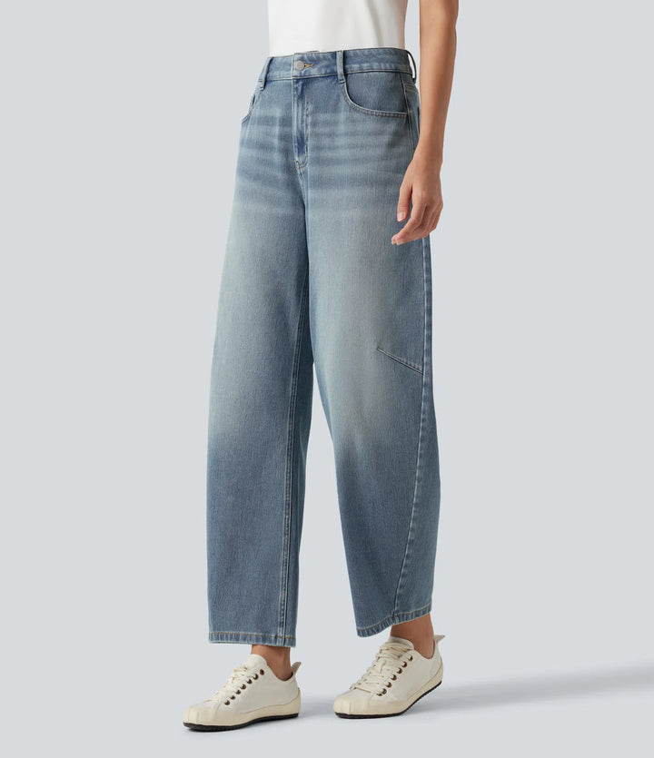Halara Flex High-waisted Casual Barrel Leg Jeans with Pockets
