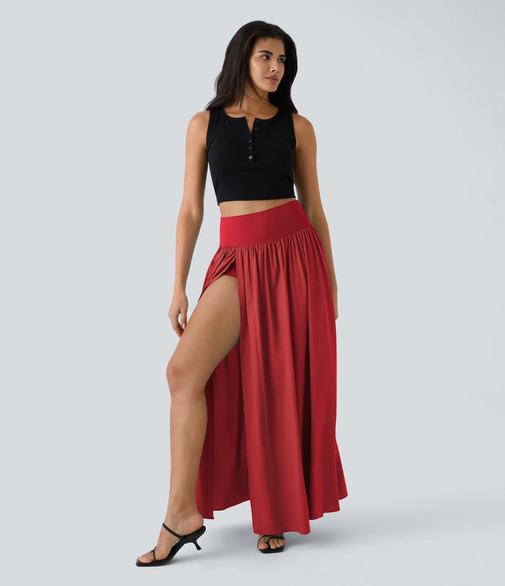 Breezeful High Waisted Split 2-in-1 Flowy Quick Dry Maxi Casual Skirt