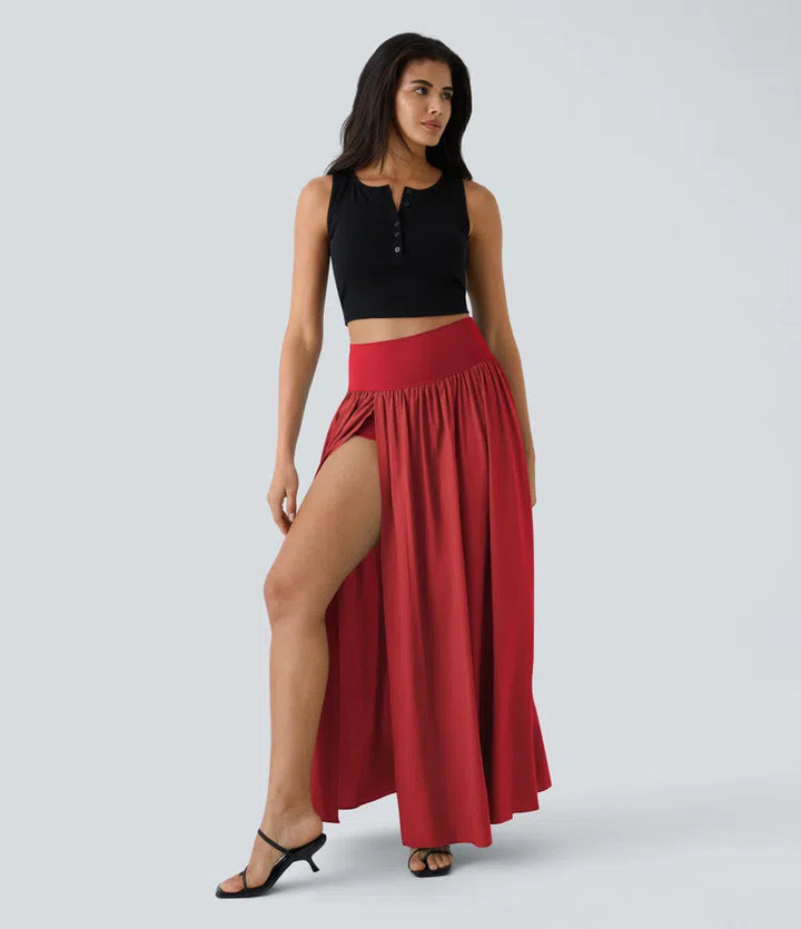 Breezeful High Waisted Split 2-in-1 Flowy Quick Dry Maxi Casual Skirt