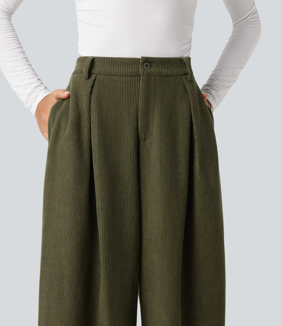 High Waisted Baggy Corduroy Casual Pants with Pockets