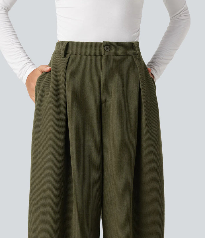 High Waisted Baggy Corduroy Casual Pants with Pockets