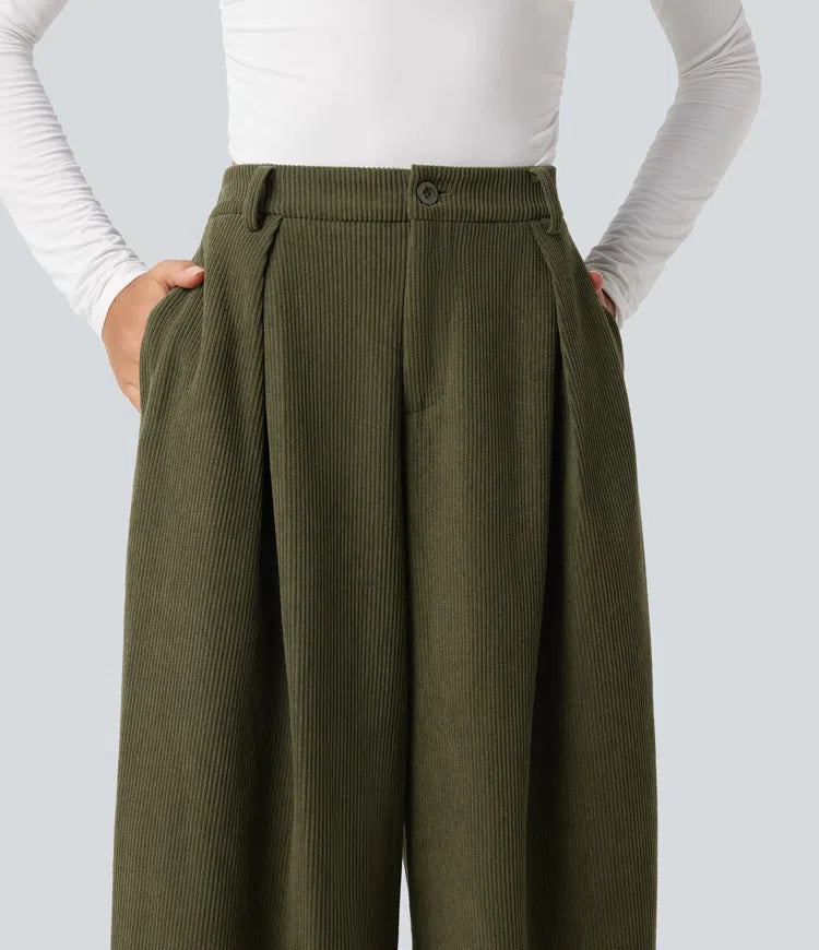 High Waisted Baggy Corduroy Casual Pants with Pockets