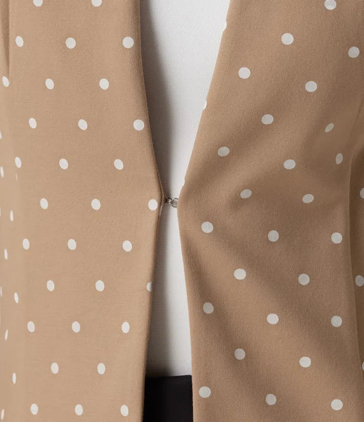 Round Neck Curved Hem Polka Dot Long Sleeve Work Blazer