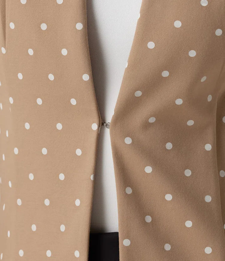 Round Neck Curved Hem Polka Dot Long Sleeve Work Blazer