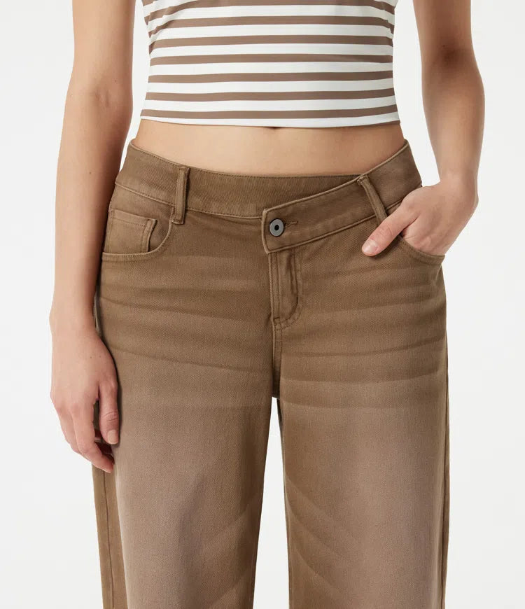 Halara Flex Asymmetric Low Rise Wide Leg Colorful Washed Casual Jeans with Pockets