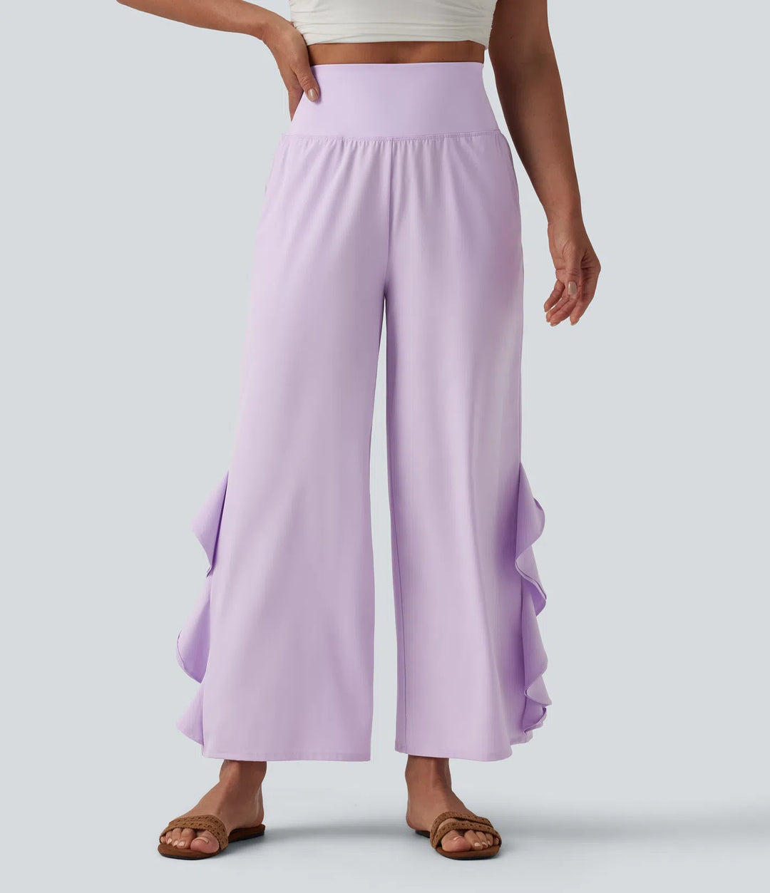 Breezeful High Waisted Ruffle Wide Leg Quick Dry Pants with Pockets