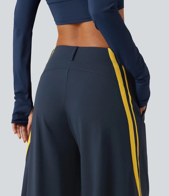High Waisted Color Block Side Stripe Barrel Dance Pants with Pockets
