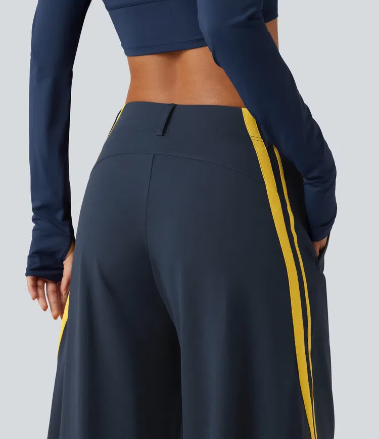 High Waisted Color Block Side Stripe Barrel Dance Pants with Pockets