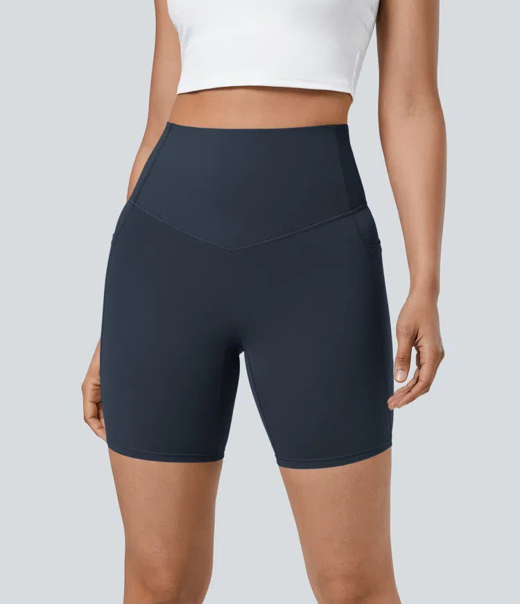 Halara UltraSculpt High Waisted Tummy Control Pocket Shaping Training Biker Shorts 7&