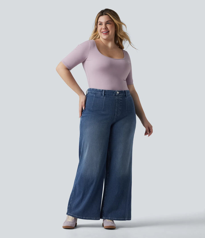 Halara Flex Plus Size High Waisted Tummy Control Wide Leg Casual Jeans with Pockets