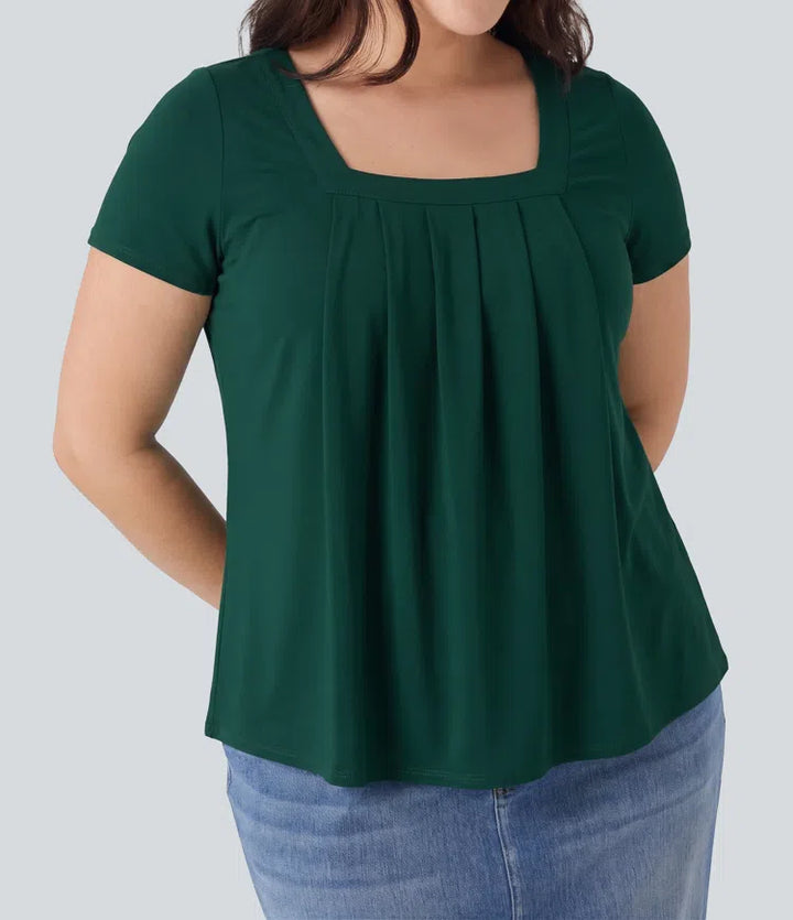 Plus Size Square Neck Short Sleeve Casual Blouse